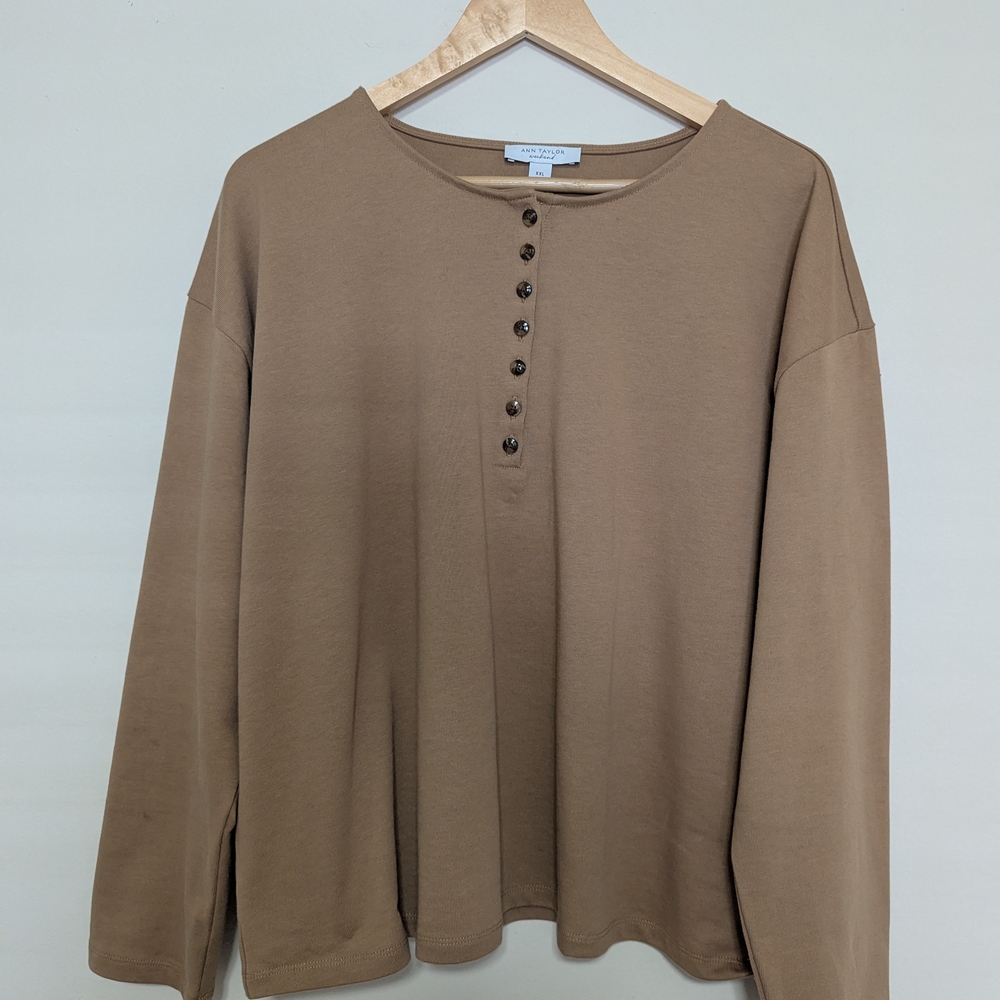 Ann Taylor Tan Long Sleeve Henley